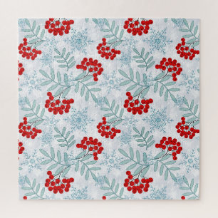 Christmas, Rowan, red, white, snowflakes Jigsaw Puzzle