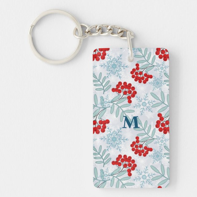 Christmas, Rowan, red, white, snowflakes Key Ring (Front)