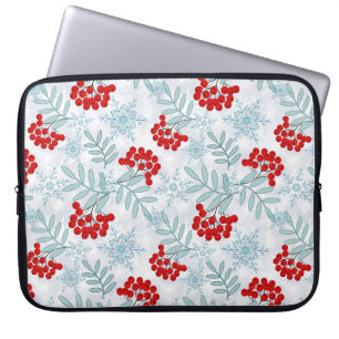Christmas, Rowan, red, white, snowflakes Laptop Sleeve
