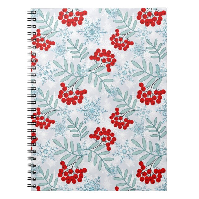 Christmas, Rowan, red, white, snowflakes Notebook (Front)