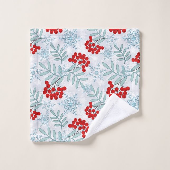 Christmas, Rowan, red, white, snowflakes Wash Cloth (Wash Cloth)