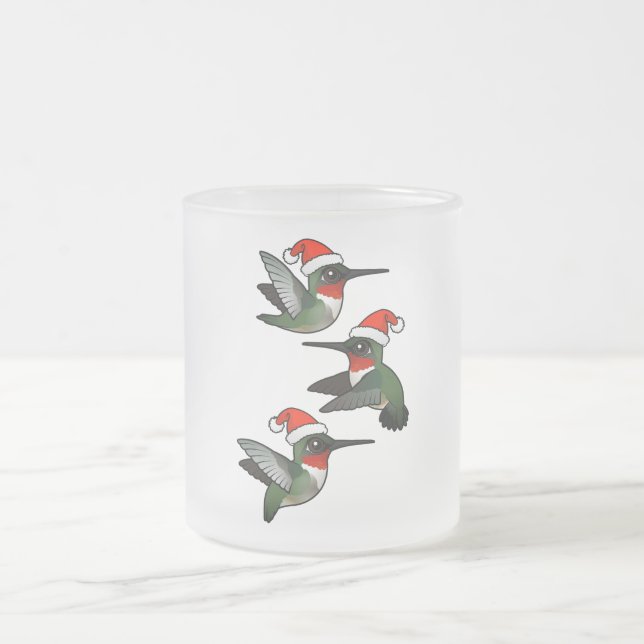 Christmas Ruby-throated Hummingbird Frosted Glass Coffee Mug (Center)