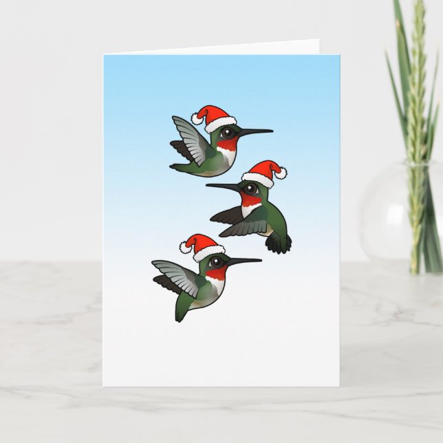 Christmas Ruby-throated Hummingbird Holiday Card (Front)