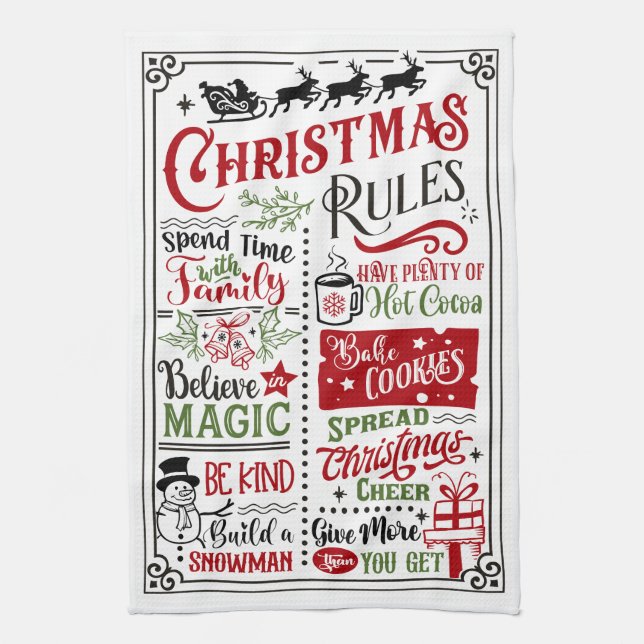 Christmas Rules Holiday Tea Towel (Vertical)