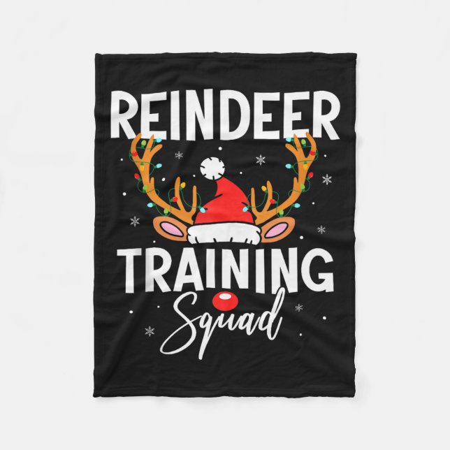 Christmas Running Team Funny Reindeer Training Squ Fleece Blanket (Front)