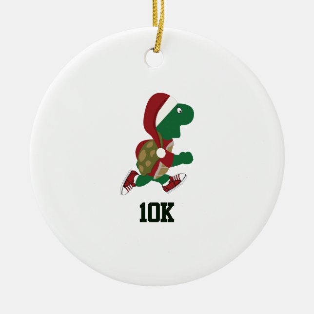 Christmas Running Turtle 10K Ceramic Tree Decoration (Front)