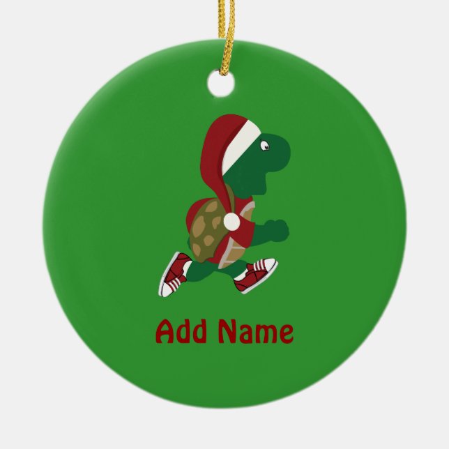 Christmas Running Turtle Ceramic Tree Decoration (Front)