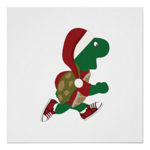 Christmas Running Turtle Poster