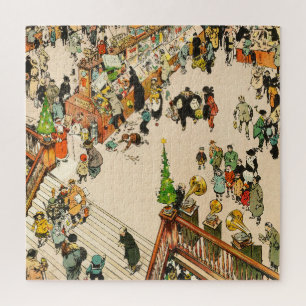 Christmas rush for toys, funny cartoon, Tony Sarg Jigsaw Puzzle