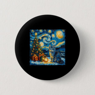 Christmas Russian Blue Cat Art Van Gogh's The Star 6 Cm Round Badge
