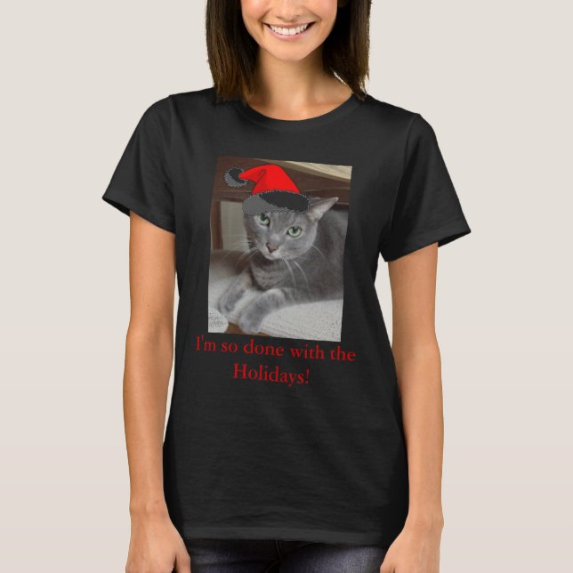 Christmas Russian Blue Cat T-Shirt (Front)