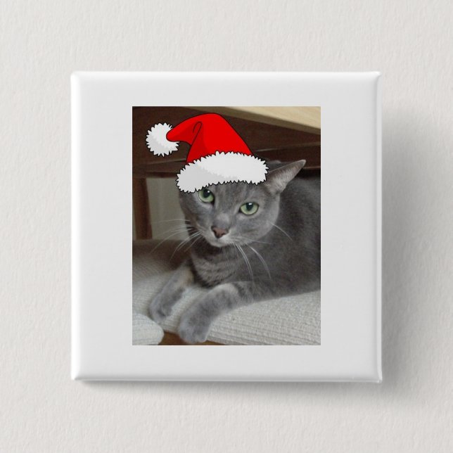 Christmas Russian Blue Grey Cat 15 Cm Square Badge (Front)
