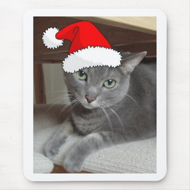Christmas Russian Blue Grey Cat Mouse Pad (Front)