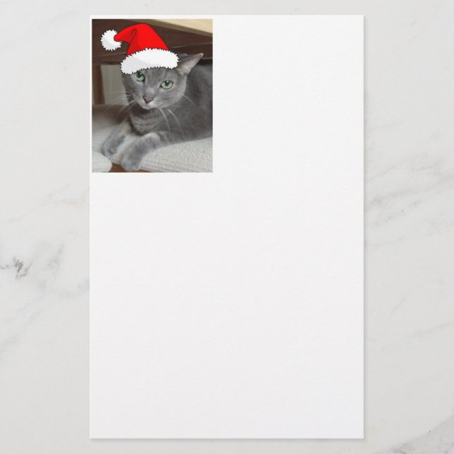 Christmas Russian Blue Grey Cat Stationery (Front)