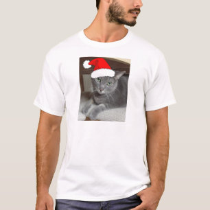 Christmas Russian Blue Grey Cat T-Shirt