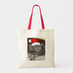 Christmas Russian Blue Grey Cat Tote Bag