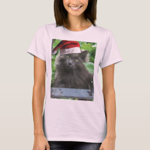 Christmas Russian Blue Grey Long-haired Cat T-Shirt