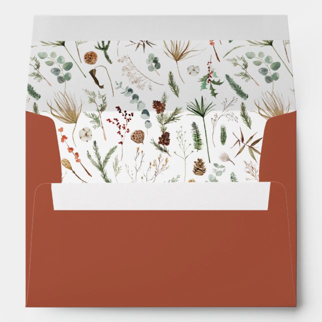 Christmas rust elegant watercolor botanical rustic envelope (Back (Bottom))