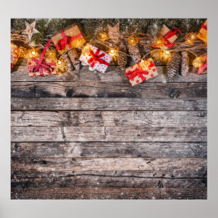 Christmas rustic background, wooden planks. poster