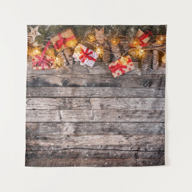 Christmas rustic background, wooden planks. tapestry (Front)