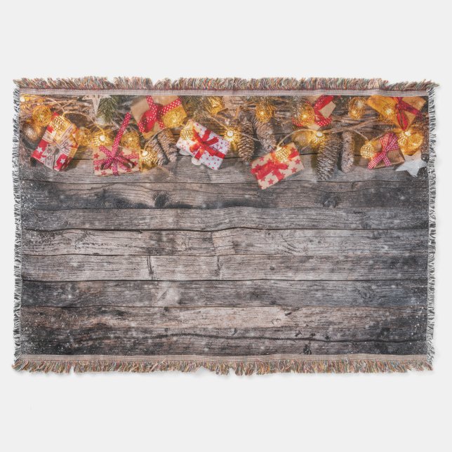 Christmas rustic background, wooden planks. throw blanket (Front)