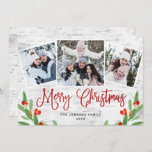Christmas Rustic Birch Bark 3 PHOTO Greeting Holid Holiday Card