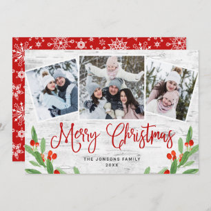 Christmas Rustic Birch Bark 3 PHOTO Greeting Holiday Card