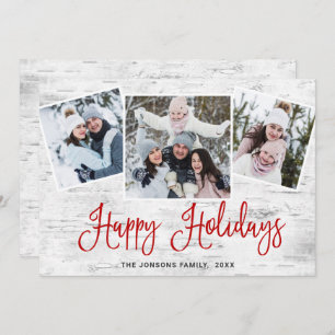 Christmas Rustic Birch Bark 3 PHOTO Greeting Holiday Card