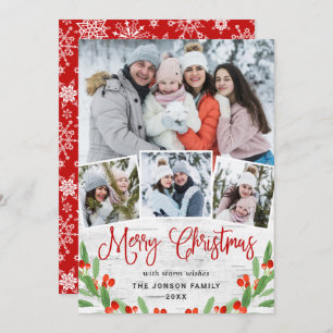 Christmas Rustic Birch Bark 4 PHOTO Greeting Holiday Card