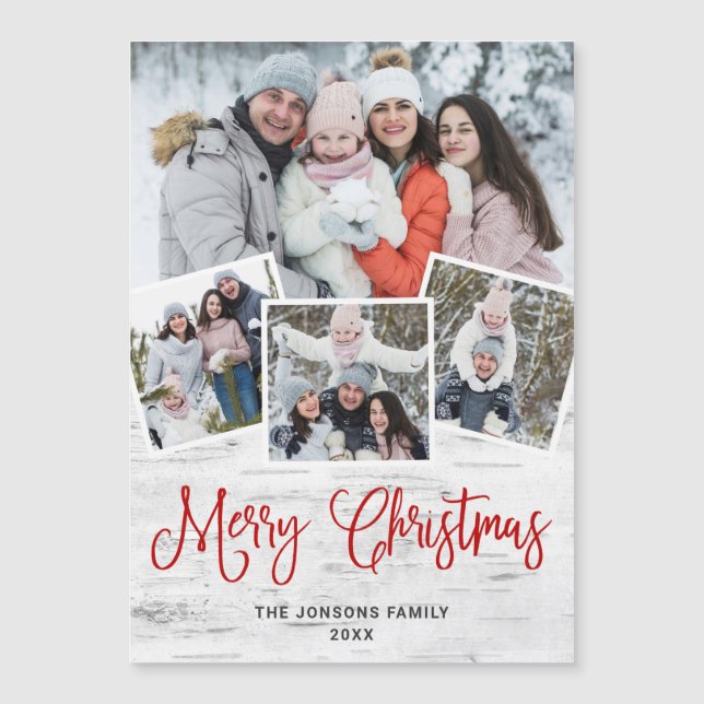 Christmas Rustic Birch Bark 4 PHOTO Magnetic Card (Front)