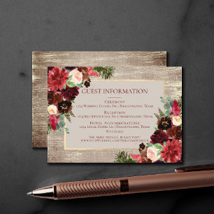 Christmas Rustic Boho Burgundy Guest Information Enclosure Card