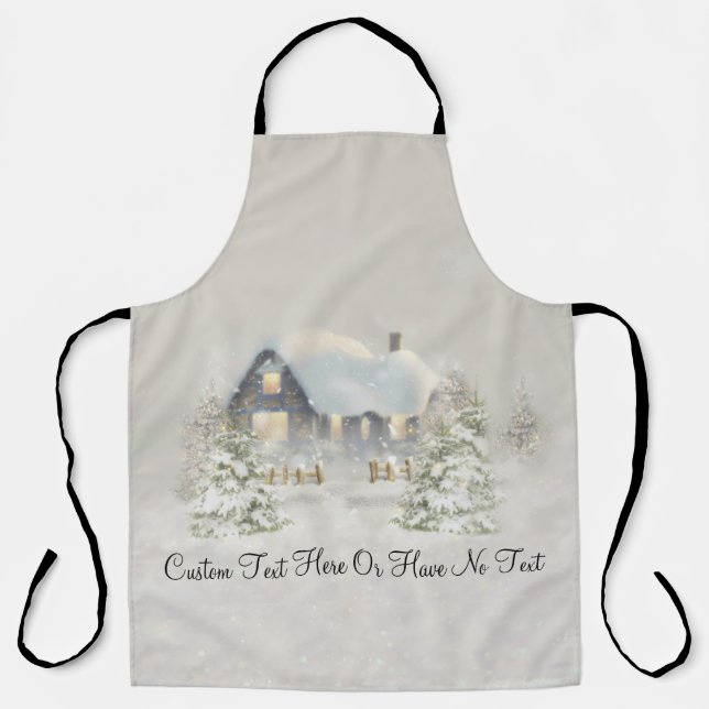 Christmas Rustic Cabin Winter Snow Woodland Forest Apron (Front)