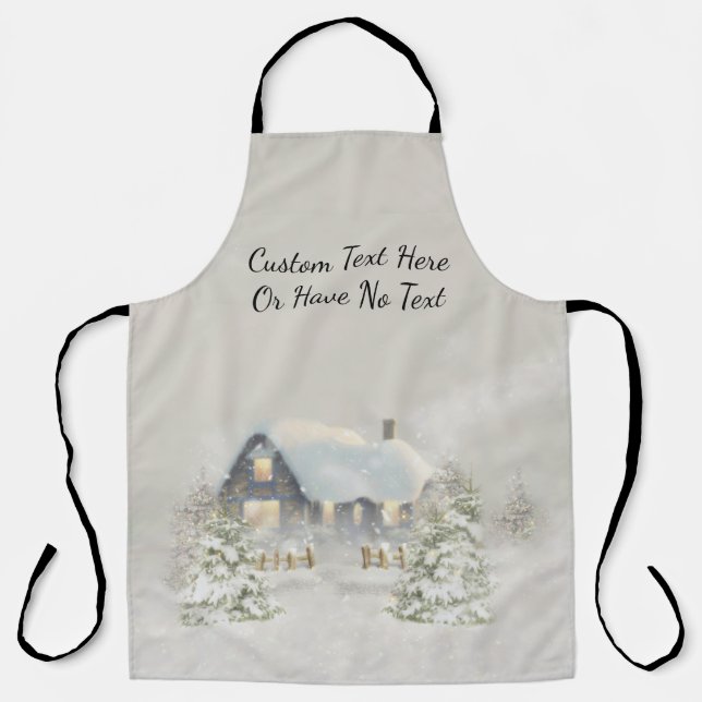 Christmas Rustic Cabin Winter Snow Woodland Forest Apron (Front)