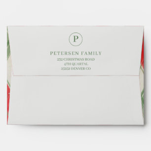 Christmas rustic chic red green plaid monogrammed envelope