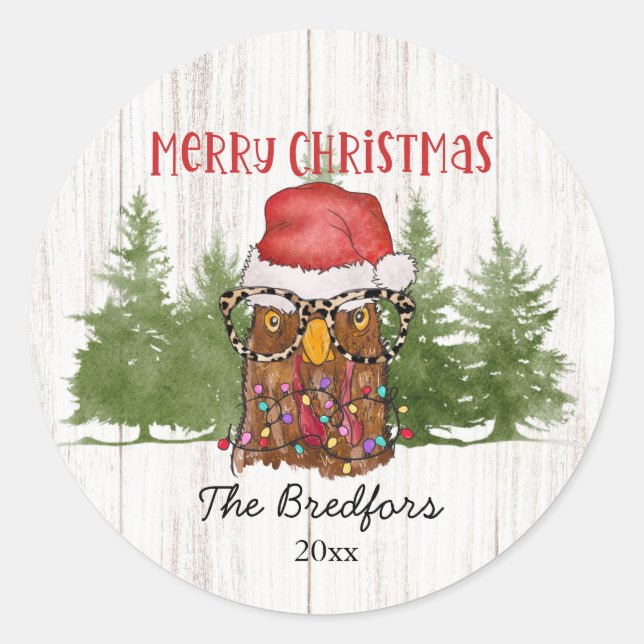 Christmas Rustic Chicken Glasses Santa Hat  Classic Round Sticker (Front)