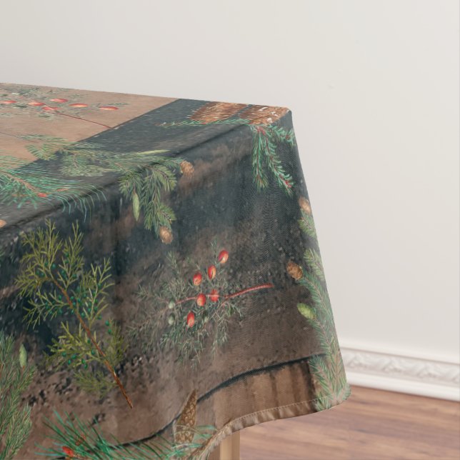 Christmas Rustic Conifers Pine Wood Tablecloth (In Situ)