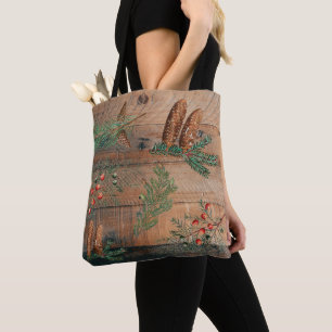 Christmas Rustic Conifers Pine Wood Tote Bag