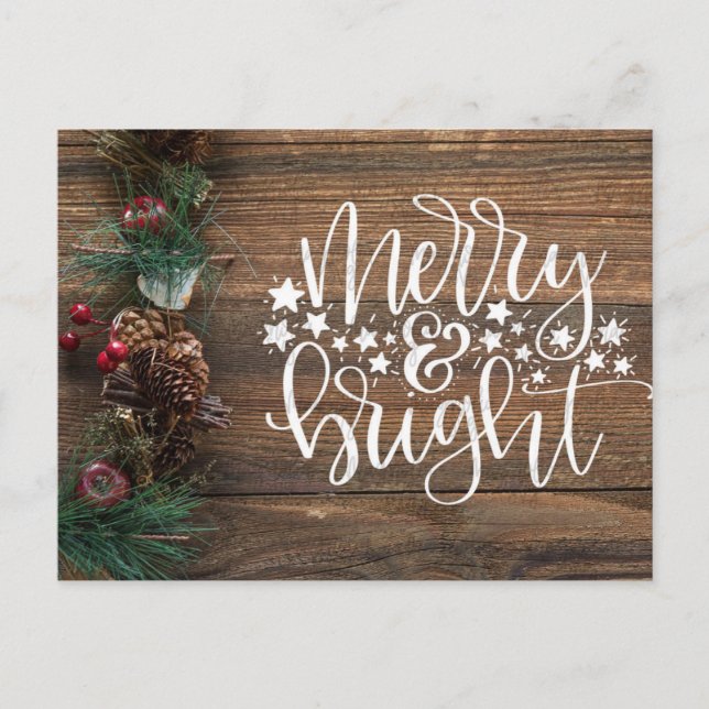 Christmas Rustic Country Merry Bright Holiday Postcard (Front)
