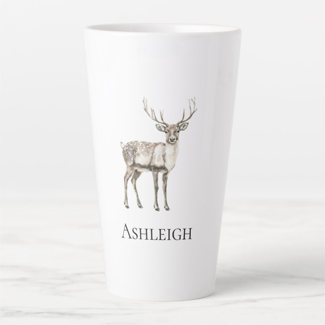 Christmas Rustic Deer Name Latte Mug (Front)