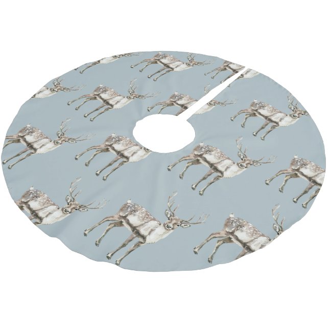 Christmas Rustic Deer Pine Green Brushed Polyester Tree Skirt (Angled)