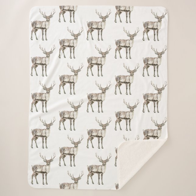 Christmas Rustic Deer  Sherpa Blanket (Front)