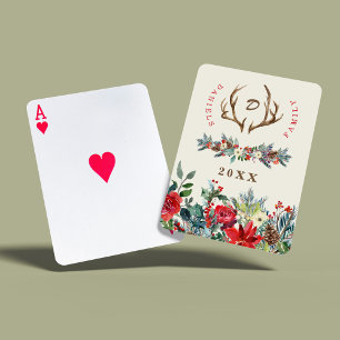 Christmas rustic family monogram name watercolor playing cards