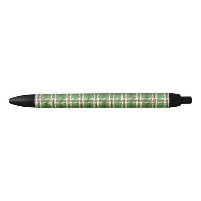 Christmas Rustic Farmhouse Green Holiday Plaid Black Ink Pen (Front)