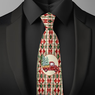 Christmas Rustic Farmhouse  Pattern Red Truck Tie