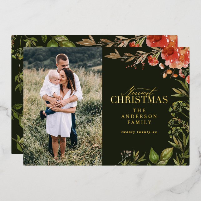 Christmas rustic foliage stag photo red and green  (Front/Back)