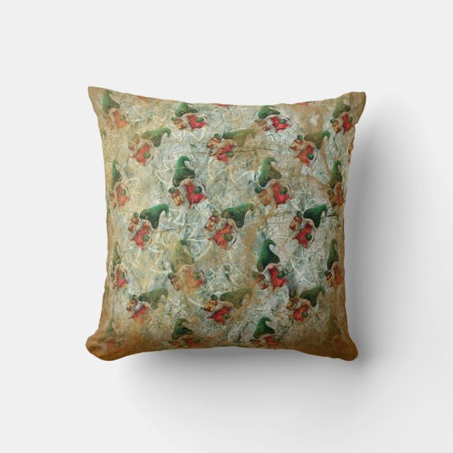 Christmas Rustic Gnome With Lantern Tree Pattern  Cushion (Front)