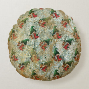 Christmas Rustic Gnome With Lantern Tree Pattern Round Cushion
