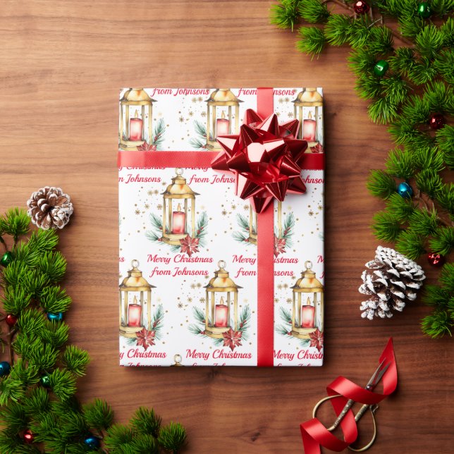 Christmas rustic gold lantern watercolor custom wrapping paper (Holiday Gift)