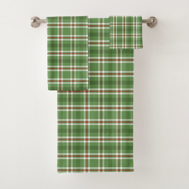 Christmas Rustic Green Farmhouse Country Plaid Bath Towel Set (Insitu)