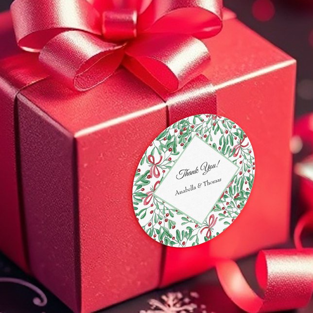 Christmas Rustic Mistletoe Watercolor Hand-painted Classic Round Sticker (Creator Uploaded)